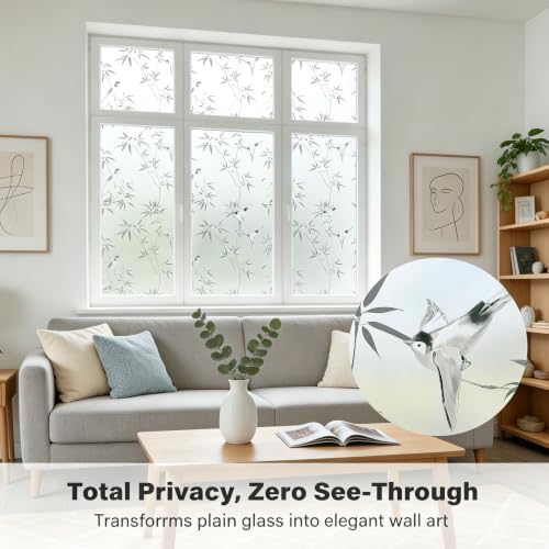 Finnez Window Privacy Film, Frosted Bamboo Window Cling, 17.5" x 78.7" - Image 4