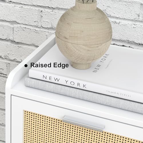 LAATOOREE Nightstand Set of 2, Small White Bed Side Table with Rattan Door - Image 6