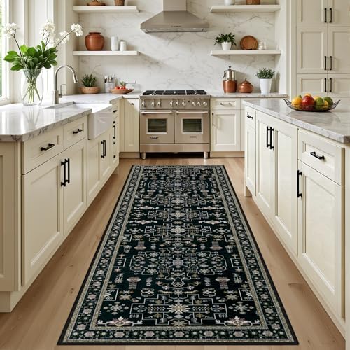 Hallway Runner Rug: 2.6x8 Kitchen Boho Rugs for Living Room Black by EXPEDIX
