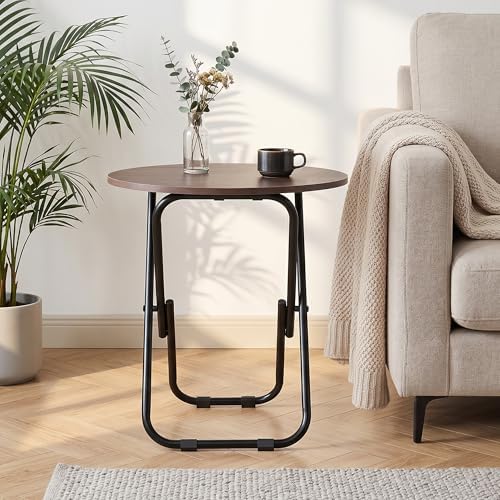 VECELO 17.7" Folding Table, Small Round Patio Outdoor Side Table, Foldable Wooden Table with Weather Resistant Steel Frame, Patio Table for Camping Picnic Garden Living Room Bedroom - Image 5