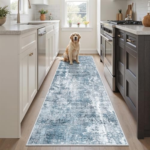 Soalmost Abstratc Runner Rug 2x5 Washable Kitchen Entry Runners Blue/Grey - Image 2