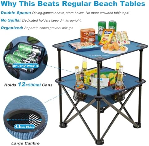 Folding Camping Table, Portable Outdoor Picnic Table, Lightweight Square Camp Table with Built-in 4 Cup Holders Food Basket and Travel Bag for Barbeque Beach Camping and Tailgate Blue - Image 4