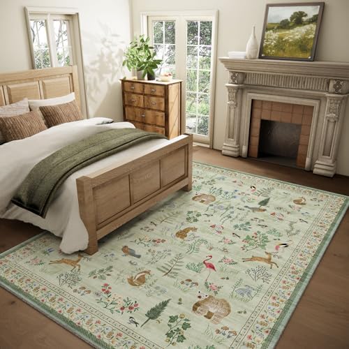 9x12 Area Rugs for Living Room: Washable Bedroom Rug Boho Vintage Rugs Stain Resistant Non Slip Low Pile Soft Lightweight Carpet for Kitchen Dining Room Farmhouse Nursery Kids Room - Image 2