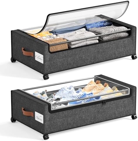 Yecaye 82L Under Bed Storage Containers, Fits 9.4" Under Bed, 2 Pack, Grey by Yecaye