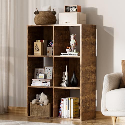 COMHOMA 6 Wood Cube Storage Organizer with Open Back and Removable Back Panels, 11In Brown Cube Storage Bookshelf, Cubicle Shelf Bookcase for Home Office Bedroom Living Room, Vertical or Horizontal by ComHoma