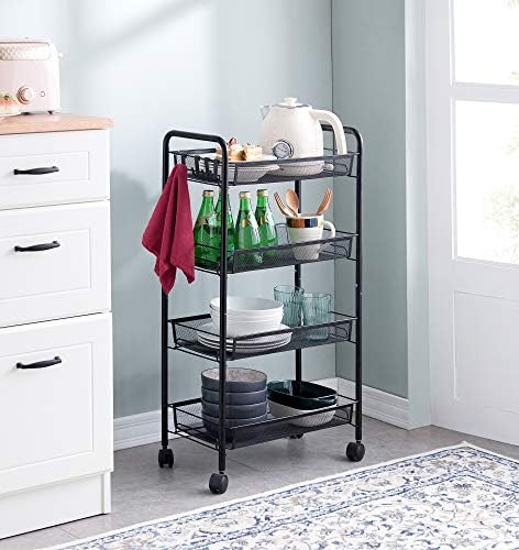 JANE EYRE Rolling Utility Storage Rack Cart on Wheels, Trolley Carft cart, Multi-Purpose Organizer Shelf (Black, 4 Tier)… - Image 2