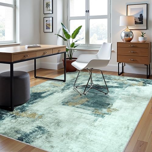 6x9 Area Rugs for Living Room Washable Bedroom Dining Room Teal Grey Gold - Image 3