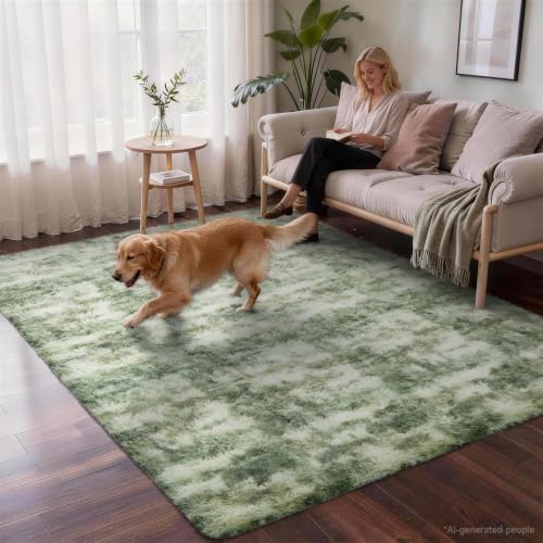Ophanie Green and White Area Rugs for Living Room 5x7,Sage Green Fluffy Shag Large Fuzzy Plush Soft Carpets,Floor Shaggy Rugs for Bedroom,Carpet for Kids Girls Dorm Decor with Over 99 pcs Pile fibers - Image 5