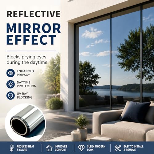 WPCTEV One Way Window Privacy Film, Mirror Tint, Silver, 41.3In x 8.2Ft - Image 4