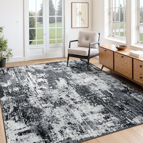 RELEANY Washable Square 7'x7' Area Rug for Living Room Black White - Image 2