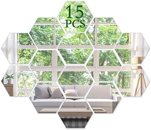 3D Hexagon Acrylic Mirror Wall Decor - Self Adhesive Tiles (15 PCS) by KimDaro