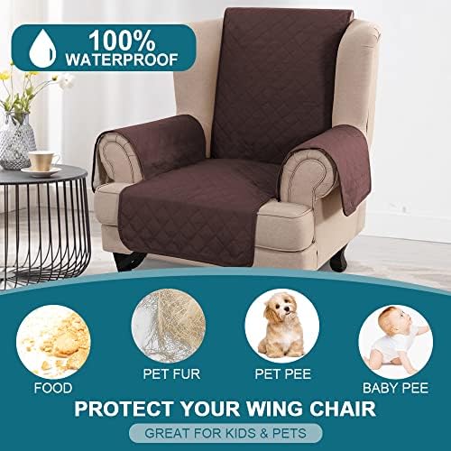 Turquoize 100% Waterproof Wing Chair Cover Wing Armchair Slipcovers, Brown - Image 2