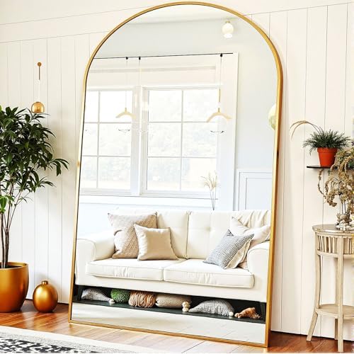 KOMCOTE Full Length Floor Mirror, 91x46 Inch Oversized Arched Standing Mirror in Gold for Bedroom, Living Room, Dressing Room - Elegant Freestanding Leaning Mirror Decor - Image 4