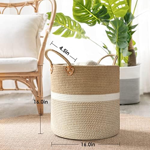 CHICVITA Large Wicker Storage Basket with Leather Handles, 16" x 16", White - Image 4