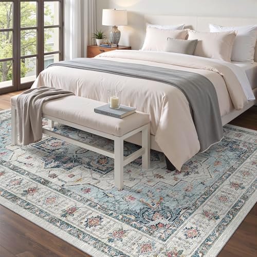 Madane 6x9 Area Rugs for Living Room, Soft Vintage Washable Rug, Blue - Image 3