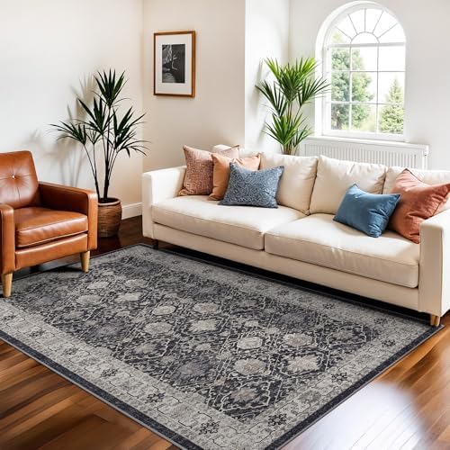 Washable 3x5 Entryway Area Rugs: Ultra Soft Low Pile Carpet for Kitchen Nursery Indoor Light-Weight Doormat Anti-Slip Cozy Rug for Living Room Bedroom Small Vintage Floor Mat Home Decor(3x5,Black) - Image 4