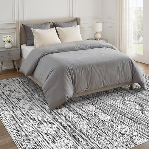 Nakagishi Area Rug Living Room Rugs: 7X9 Machine Washable Boho Large Neutral Farmhouse Stain Resistant Moroccan Indoor Floor Carpet for Bedroom Nursery Dorm Dining Room Home-White Black - Image 6