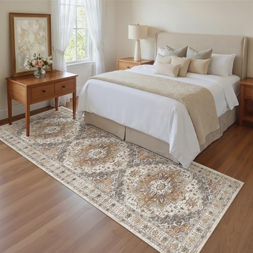 Madane Kitchen Runner 2'6''x8' Soft Rug Runners for Hallways, Turmeric/Grey - Image 4