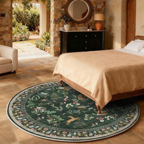 Washable Round Rugs for Bedroom 4ft: Living Room Rug Stain Resistant Non Slip Low Pile Ultra Soft Faux Wool Small Circle Rugs for Kitchen Entryway Nursery Bathroom Entrance Dorm Home Office Indoor - Image 6