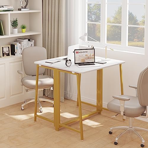WOHOMO Folding Desk, 39.4" Foldable Computer Table for Small Spaces, Gold - Image 6