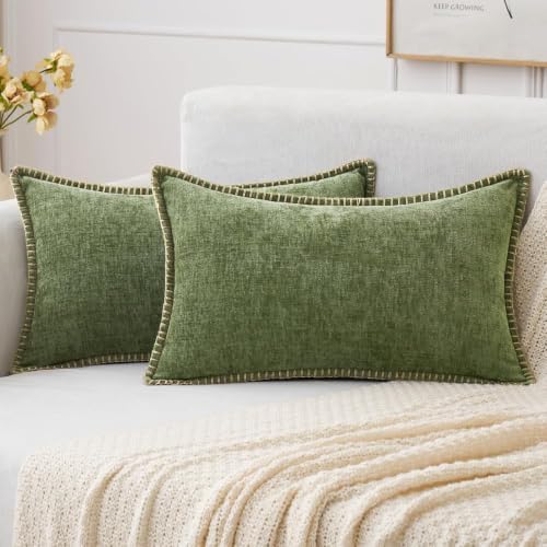 MIULEE Decorative Lumbar Throw Pillow Covers 12x20 Inch Sage Green 2 Pack by MIULEE
