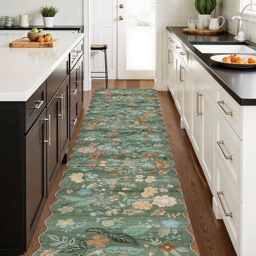 Washable 2'6x12 Hallway Runner Rug: Soft Entryway Kitchen Floral Runners Non Slip Water Resistant Nursery Bathroom Floor Mat Light Weight Carpet for Living Room Bedroom (2'6x12 Floral/Green) - Image 6