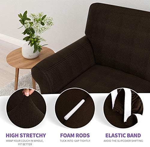 ZNSAYOTX Loveseat Covers High Stretchy Spandex Pet Friendly Sofa Slipcover 1 Piece Non Slip Couch Furniture Protection Covers (Coffee, Loveseat) - Image 3