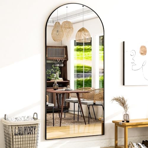 Full Body Mirrors Arched Large Full Length Mirror with Stand Aluminum Wall Mounted Hanging or Leaning Standing Mirrors (Black, 34"x76") - Image 2