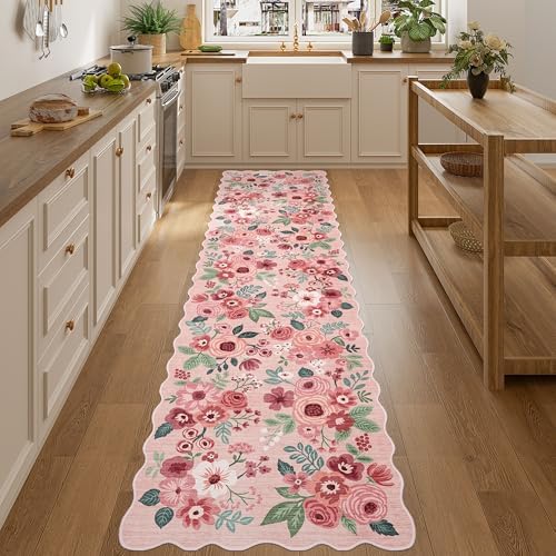 DUKINO 2.6x10 Runner Rug for Hallway, Floral Washable Rug Non Slip, Pink - Image 5