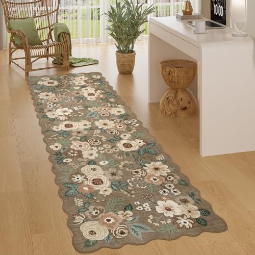 DUKINO 2x6 Runner Rug, Floral Washable Rug for Kitchen, Light Taupe - Image 3