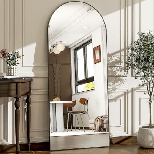 57" x 20" Arched Full Length Mirror - Wall Mounted/Floor Mirror Aluminum Alloy Frame Full Body Mirrors for Bathroom Living Room Bedroom and Entryway,Black by WISSMILESHOME