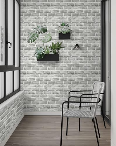 Guvana Grey Brick Wallpaper Peel and Stick Wallpaper 3D Brick Contact Paper Self Adhesive Wallpaper for Bedroom Modern Removable Wall Paper Vinyl Film Decor Backsplash Walls 17.3"×118" - Image 2
