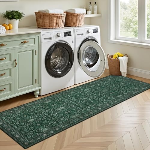Hallway Runner Rug: 2.6x8 Kitchen Rugs for Living Room Deep Green - Image 4