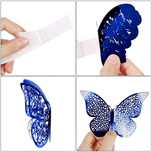 Bememo 72 Pcs 3D Butterfly Wall Decals, 3 Sizes,Sapphire Blue | Metallic Hollow Design for Bedroom Living Room, Removable Adhesive Wall Decor, Easy Peel Stick Party Decoration Stickers - Image 5