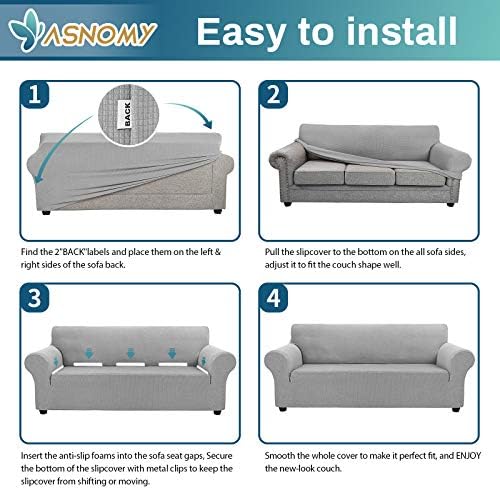 Asnomy Stretch Couch Covers Washable, loveseat Cover Slipcovers,Silver - Image 6