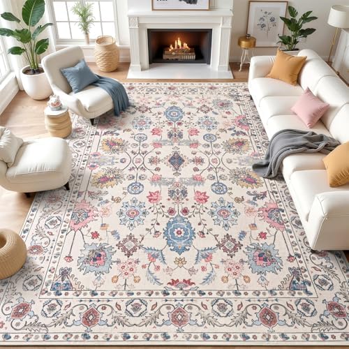 Hanples 6x9 Area Rugs for Living Room, Washable Rug Vintage Floral, Beige by Hanples
