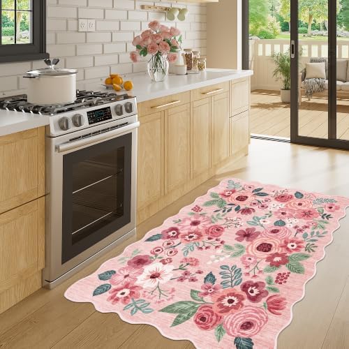 DUKINO 3x4 Rug, Non Slip Floral Washable Area Rug for Entryway, Pink by DUKINO
