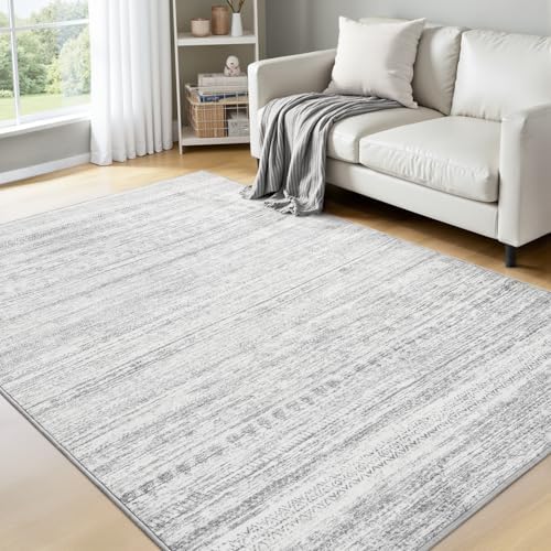 4x6 Area Rugs for Living Room Machine Washable Rug Distressed Indoor Carpet Neutral Moroccan Boho Rug Ultra Soft Area Rug for Bedroom Dining Room Playroom Office, Grey by Tchdio