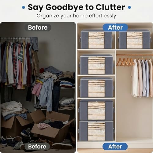 Large Storage Bags, 8 Pack Clothes Storage Bins Foldable Closet Organizers Storage Containers with Reinforced Handle for Clothing, Blanket, Comforters, Bed Sheets, Pillows and Toys (Gray) - Image 2