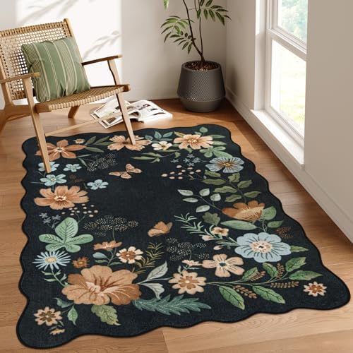 Lahome Floral Washable Rugs for Bedroom Entryway, 4X6 Living Room Rug by Lahome