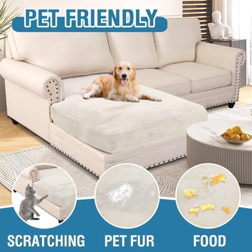 H.VERSAILTEX Velvet Stretch Individual Chaise Cover Sectional Couch Covers for L Shaped Sofa Both Left/Right Furniture Protector Seat Cushion Sofa Cover (1 Piece Chaise Cover, Porcelain White) - Image 3
