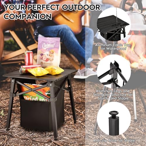 16''Small Camping Side Table with Carry Bag and Storage,Black - Image 4