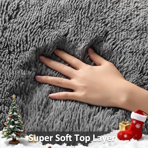 Ophanie 2x6 Washable Runner Rug for Hallway,Non-Slip Fluffy Soft Bedside Rugs, Bedroom Living Room Grey Shaggy Gray Carpet for Kids Girls Boys Dorm Nursery Home Decor Aesthetic - Image 3