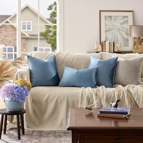 GIGIZAZA Stone Blue Velvet Throw Pillow Covers 12x20 Pack of 2 - Image 2