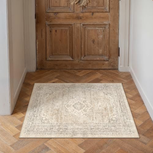 2x3 Taupe Washable Area Rug Non Slip Vintage Carpet - Image 2