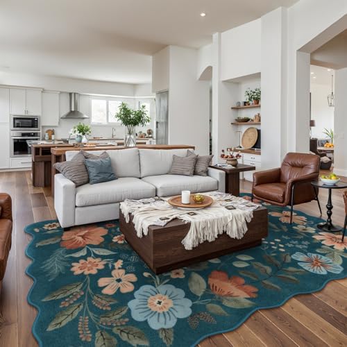 Lahome Floral Washable Area Rugs 5x7, Soft Navy Blue Rugs for Living Room - Image 2