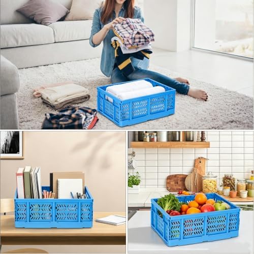 4 Pack 20L Large Closet Storage Baskets Bins for Shelves | Foldable Closet Organizers and Storage with Handles Home Organization | Plastic Collapsible Baskets for Organizing Clothes Nursery (Blue) - Image 5