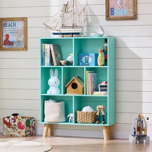 LEYAOYAO Cube Bookshelf, Mid-Century Modern Book Shelf with Legs, Green - Image 5