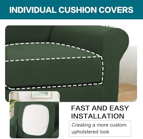 Turquoize 2 Piece Chair Covers Armchair Slipcovers for Living Room Armchair Sofa Cover with Individual Cushion Covers Feature Jacquard Fabric (Chair, Bronze Green) - Image 5