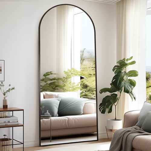 Rowjut Floor Full Length Mirror, Arched Mirrors Full Length 76"x34" Freestanding Large & with Aluminum Frame&Wall Mounted & Hanging or Leaning& Full Body Mirror for Bedroom, Black by Rowjut